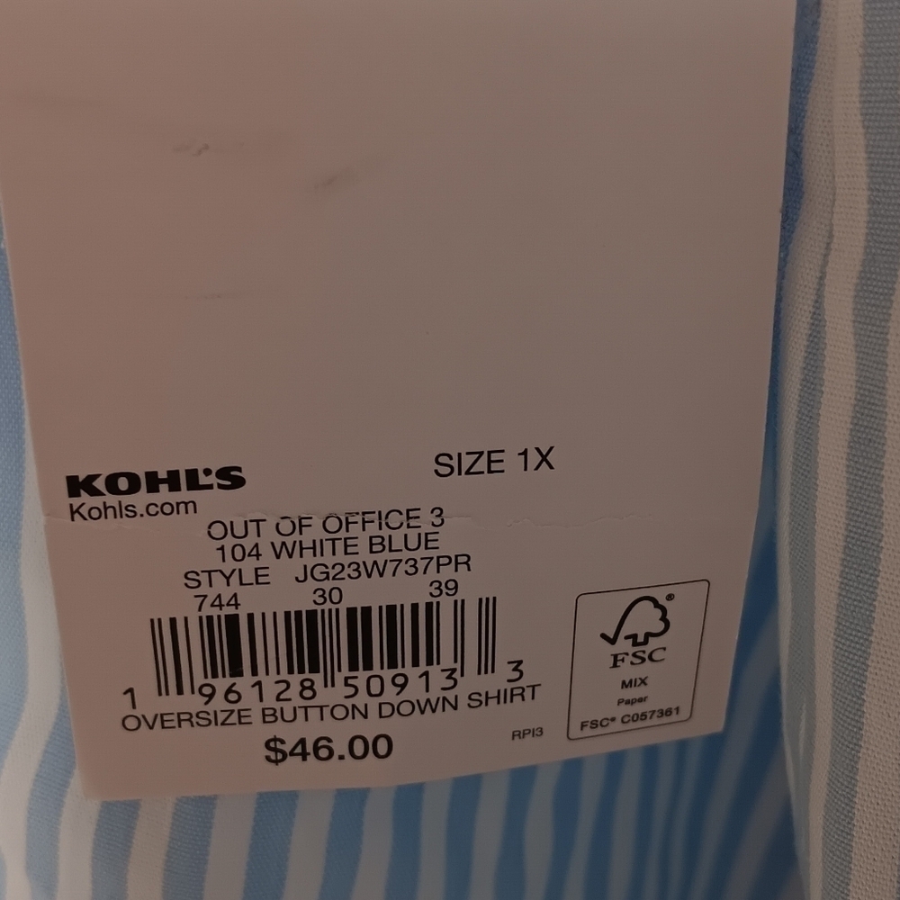 NWT S O Women's Oversize Botton Down Blue White Stripe Shirt. Size 1X - Picture 6 of 6